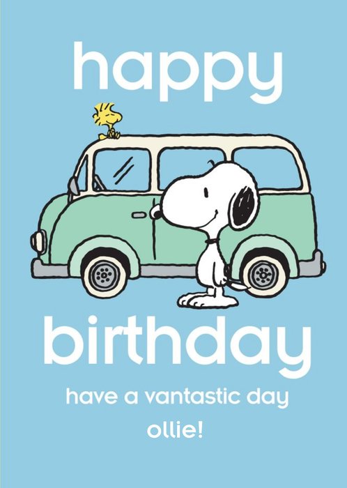 Cute Peanuts Happy Birthday Have A Vantastic Day Personalised Card