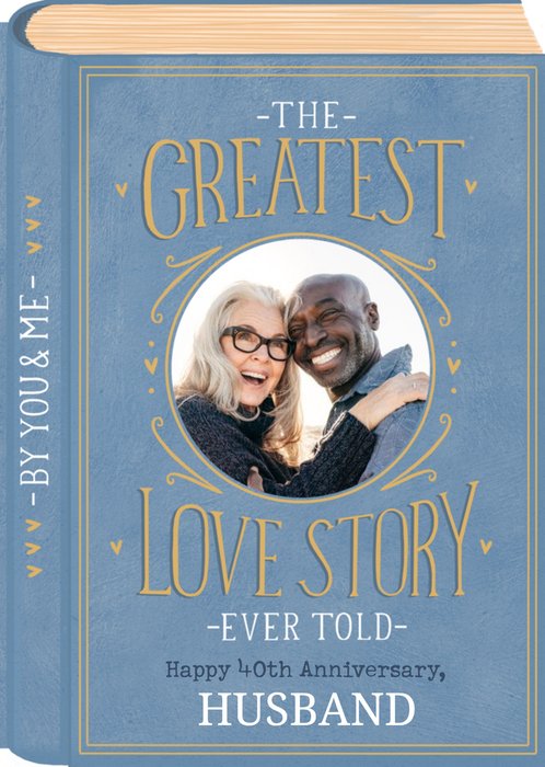 Love Story Book Cover Illustration Photo Upload Anniversary Card