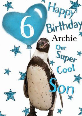 Photo Of Penguin With Birthday Balloon Son 6th Birthday Card