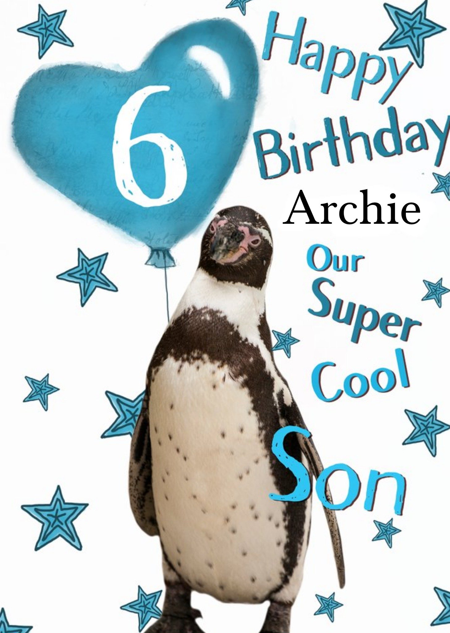 Moonpig Photo Of Penguin With Birthday Balloon Son 6th Birthday Card, Large