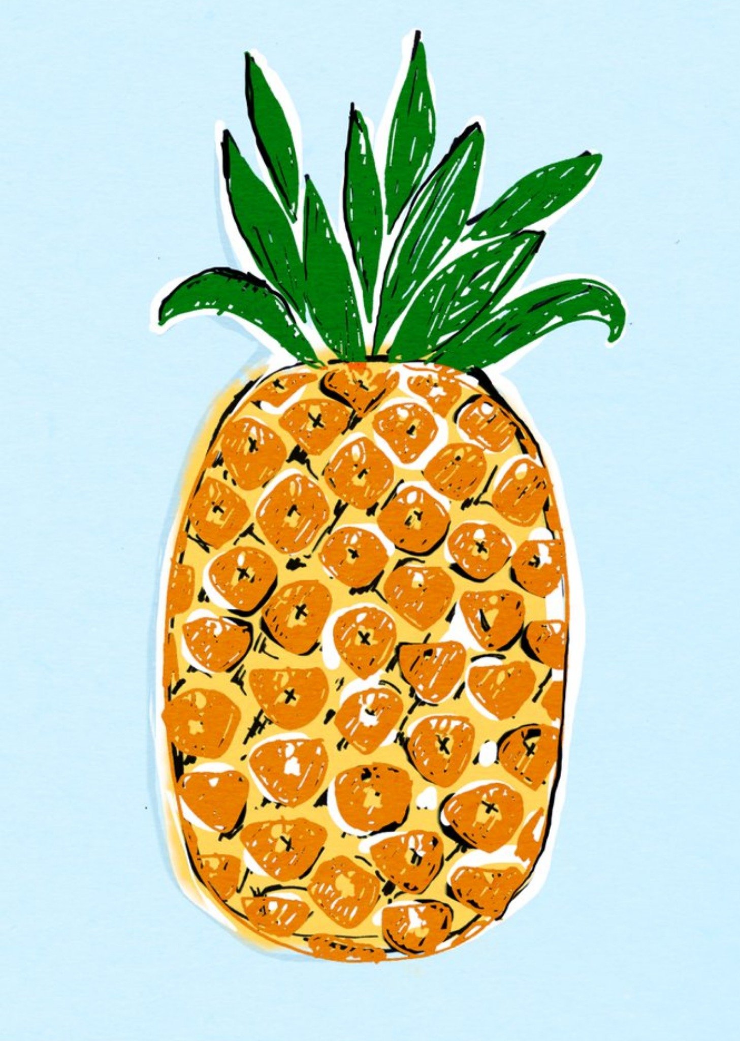 Moonpig Pale Blue And Golden Pineapple Illustration Card, Large