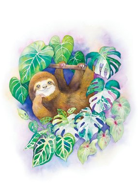 Watercolour By Cat Sloth Floral Just A Note Card