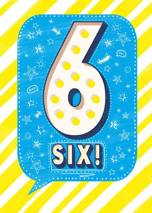 Yellow Stripes And Star Pattern 6th Birthday Card