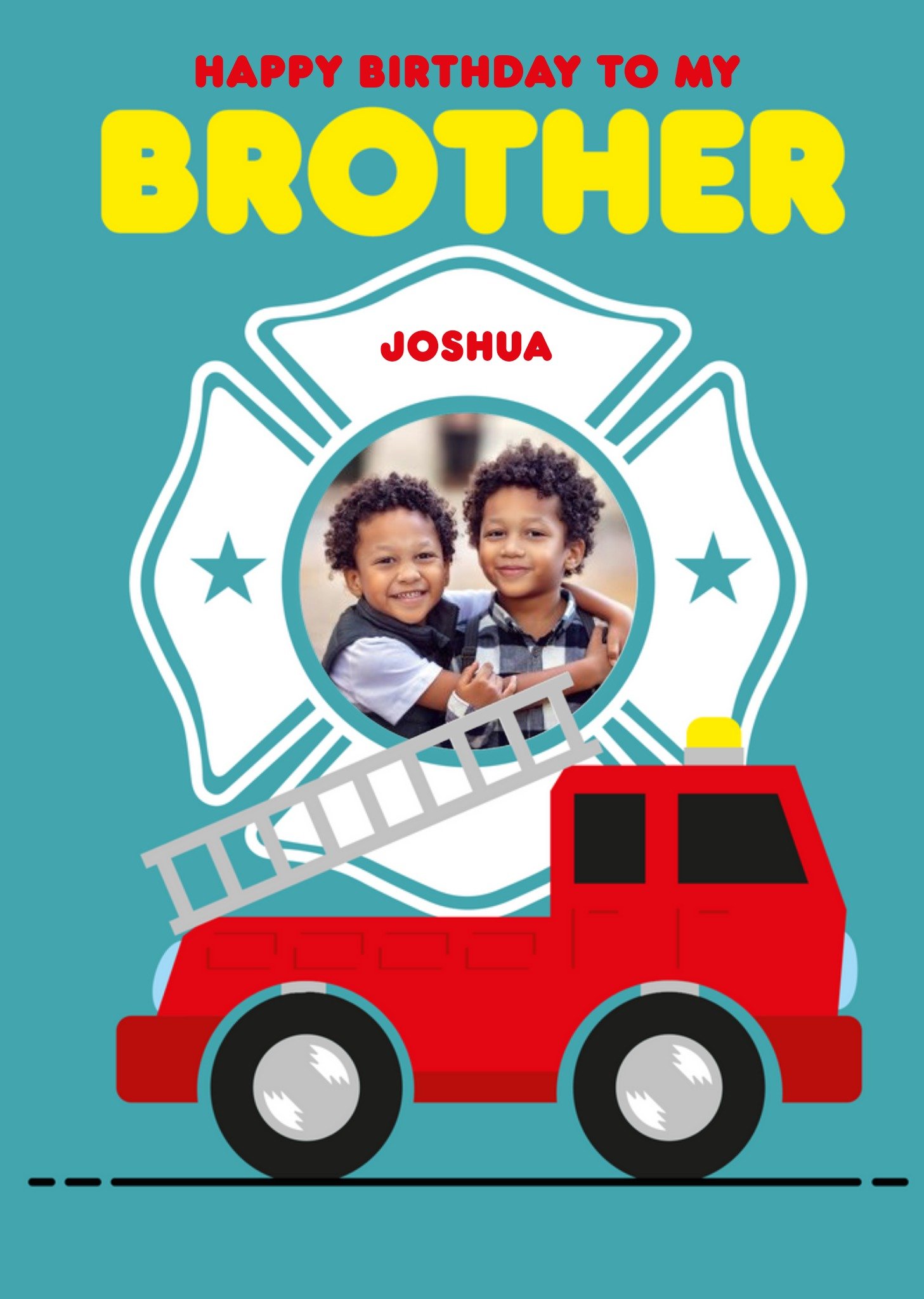 Moonpig Illustrated Fire Truck Photo Upload Brother Birthday Card , Large