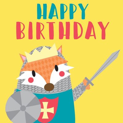 Cute Knight Fox Birthday Card