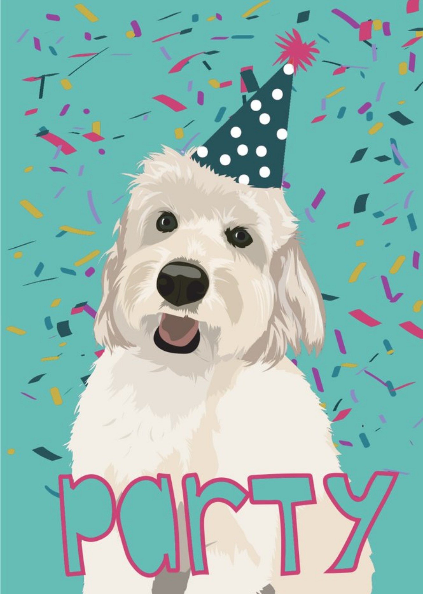 Illustrated Party Hat Cockapoo Party Card Ecard