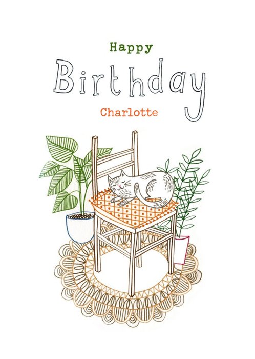 Birthday Card - Happy Birthday - Cat - House Plants - Cat Lady