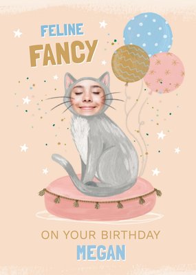 Feline Fancy Face Photo Upload Birthday Card