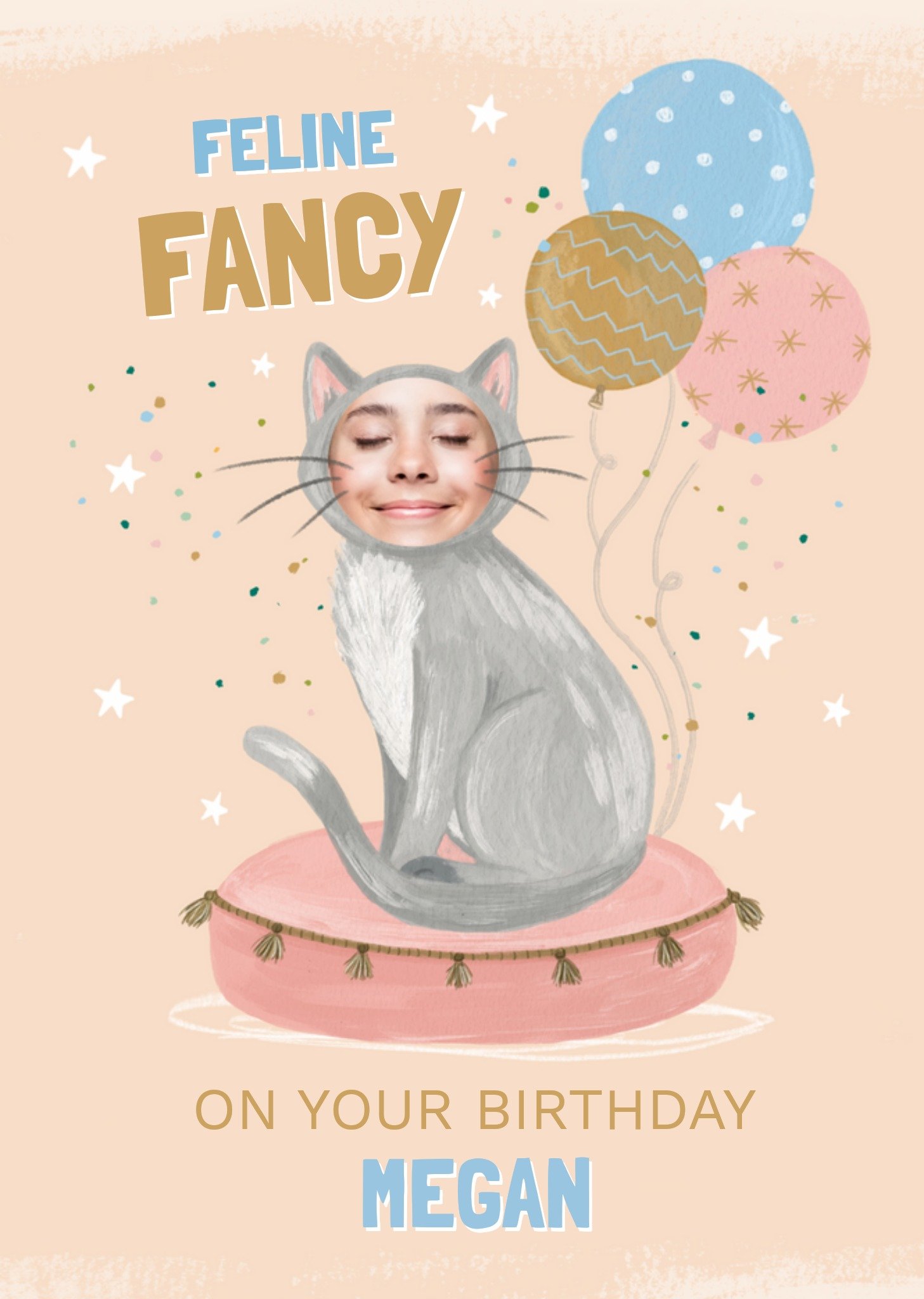 Moonpig Feline Fancy Face Photo Upload Birthday Card, Large