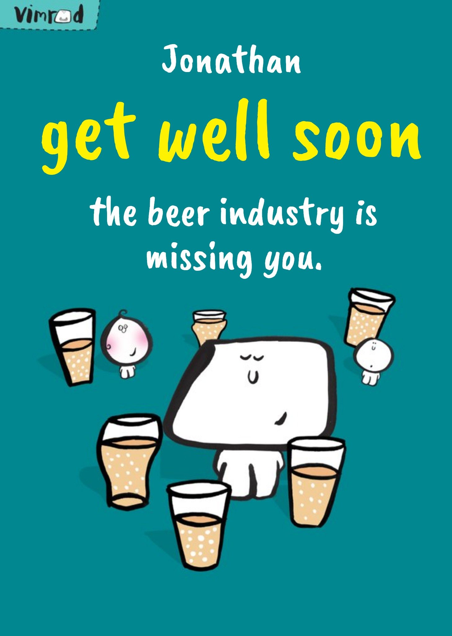 Moonpig Vimrod The Beer Industry Card Is Missing You Personalised Get Well Soon Card, Large