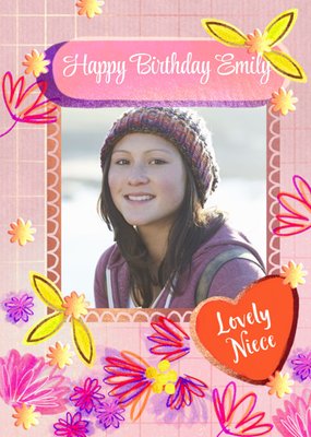 Lovely Niece Floral Frame Photo Upload Birthday Card