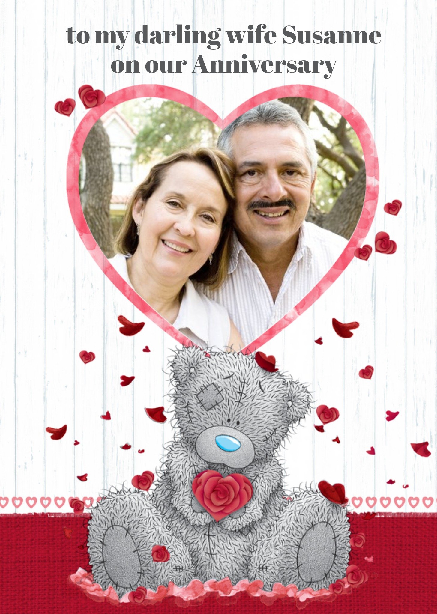 Me To You Tatty Teddy With Rose And Heart Frame Personalised Photo Upload Anniversary Card For Wife,
