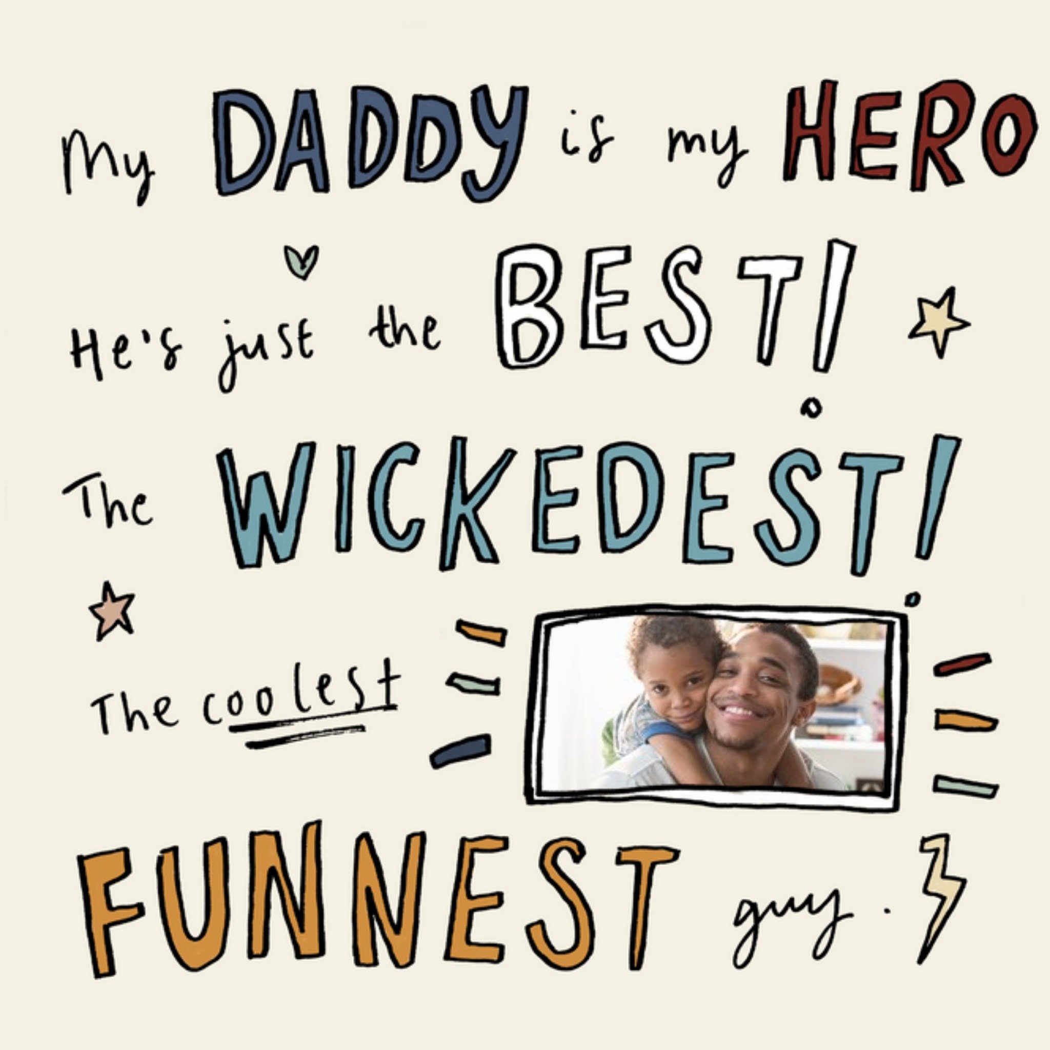 Sketch It Cute Typographic Verse Photo Upload Father's Day Card, Square