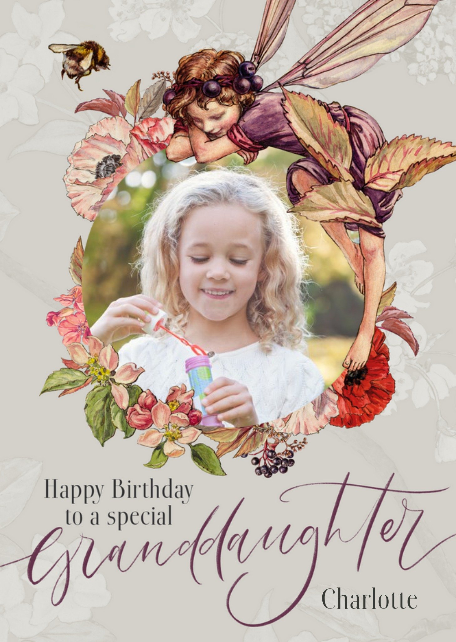 Flower Fairies Granddaughter Photo Upload Birthday Card, Large