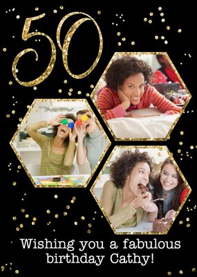 50th Photo Upload Glitter Confetti Birthday Card