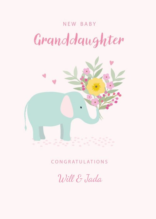 Cute Illustrative Elephant New Baby Granddaughter Card