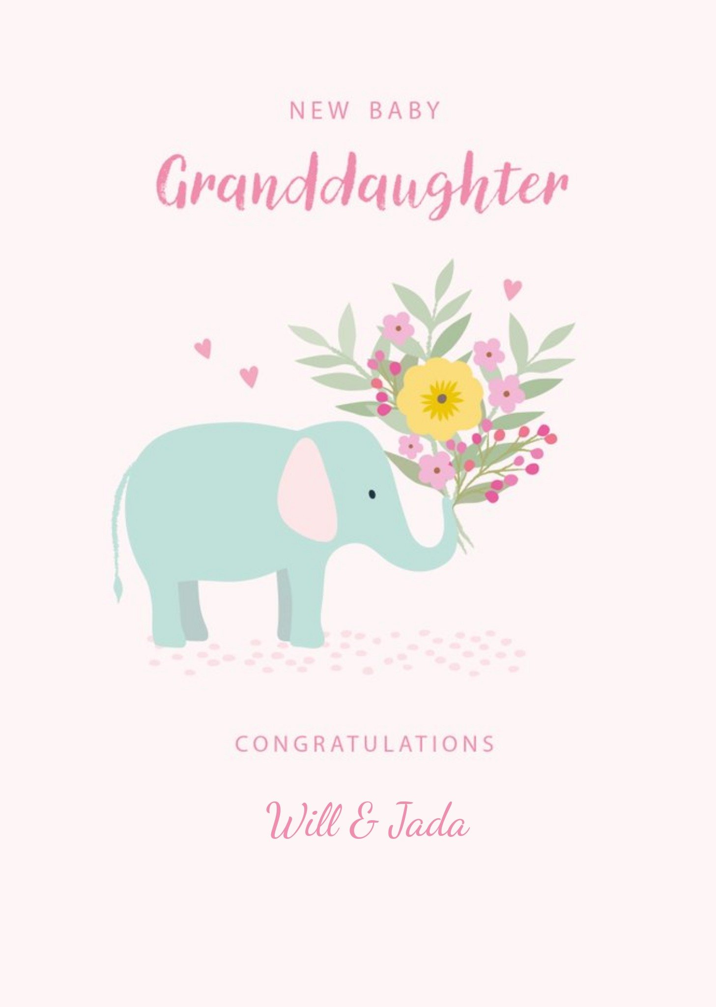 Cute Illustrative Elephant New Baby Granddaughter Card Ecard