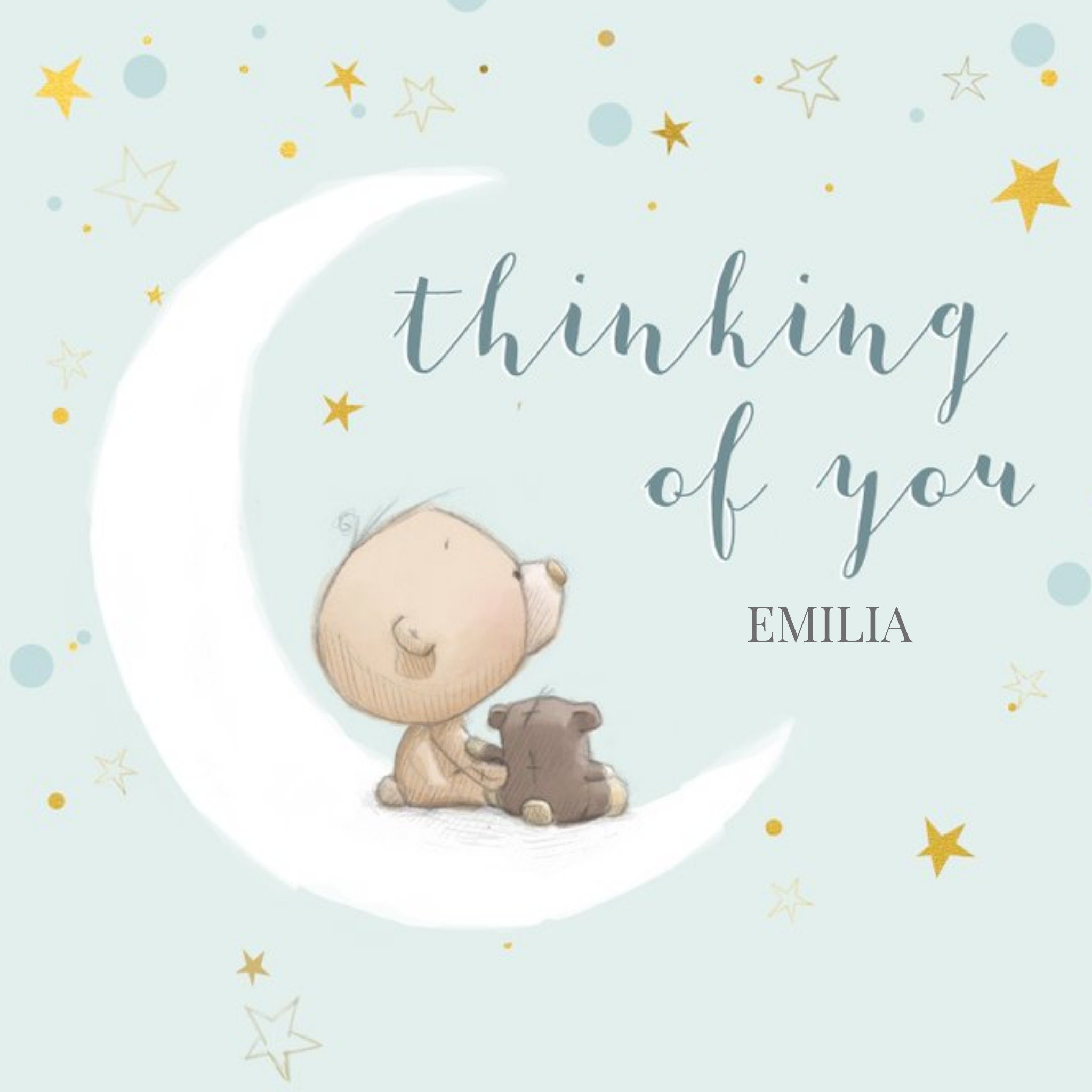 Moonpig Cute Uddle Moon And Stars Thinking Of You Card, Square