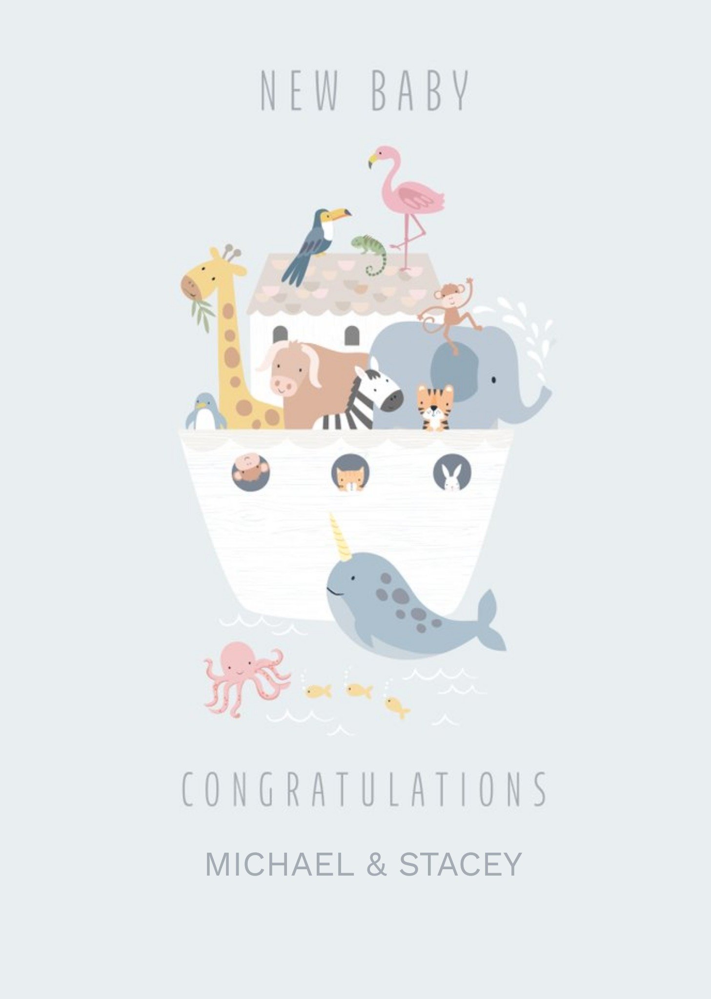 Cute Illustrative Animals Ark New Baby Card Ecard