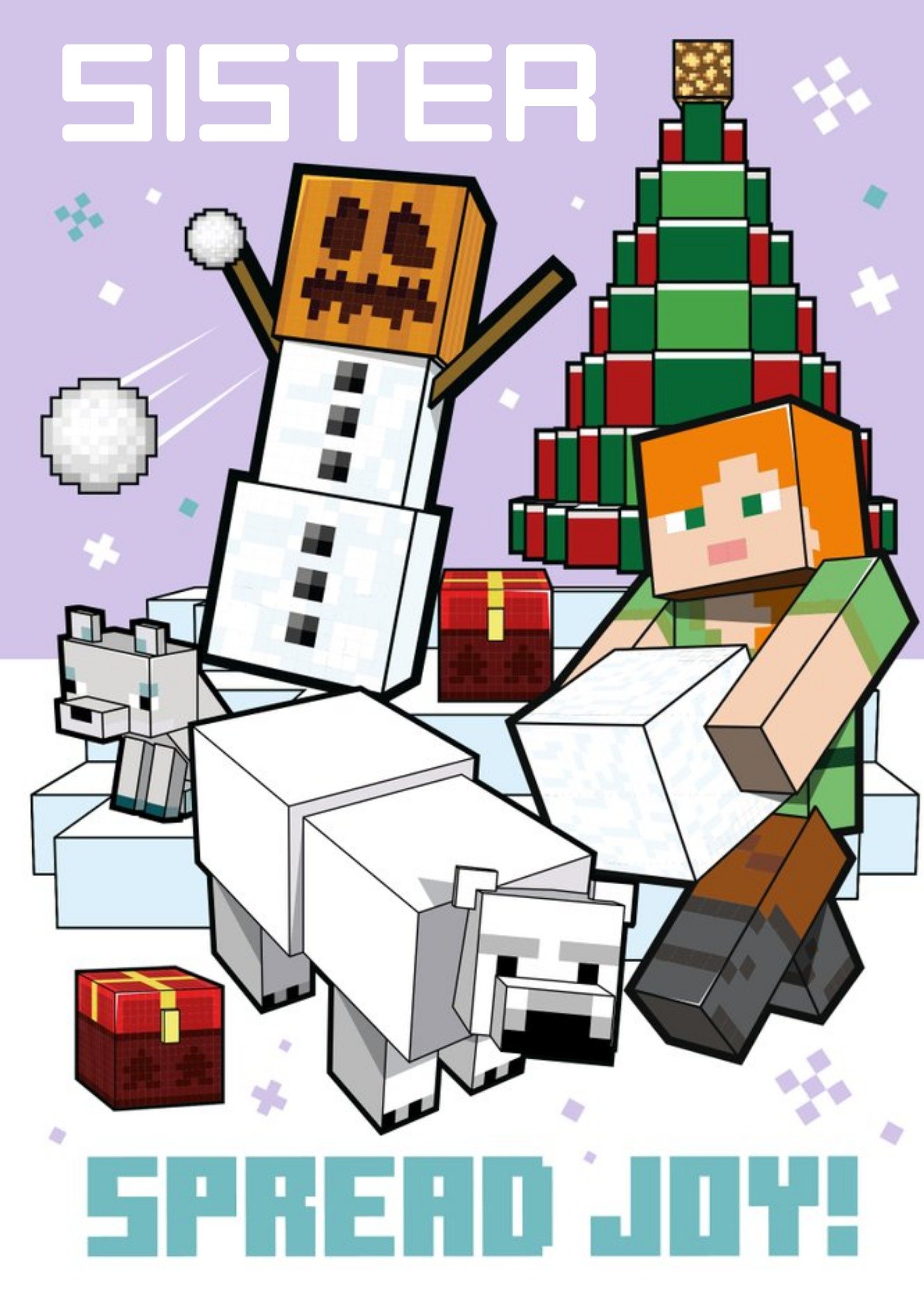 Minecraft Sister Spread Joy Christmas Card, Large