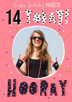 Typographic and Stars Happy Birthday Today Hooray Photo Upload Card