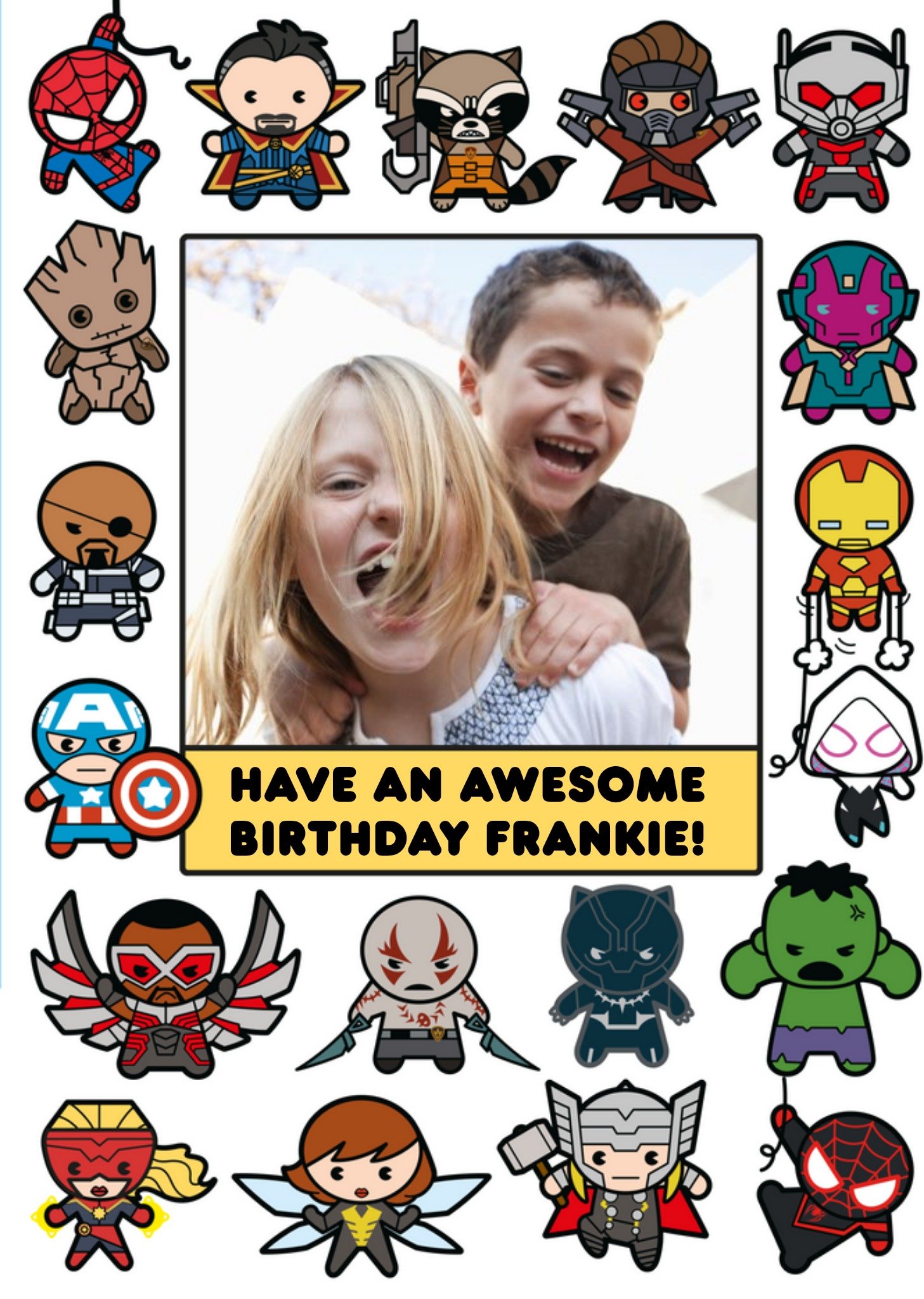 Marvel Comics Cartoon Characters Photo Upload Birthday Card, Large