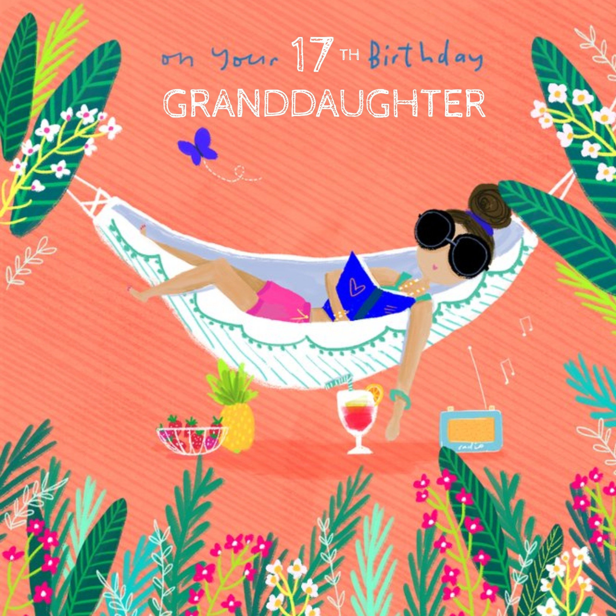 Moonpig On Your Birthday Granddaughter Illustrated Girl In Hammock Card, Square