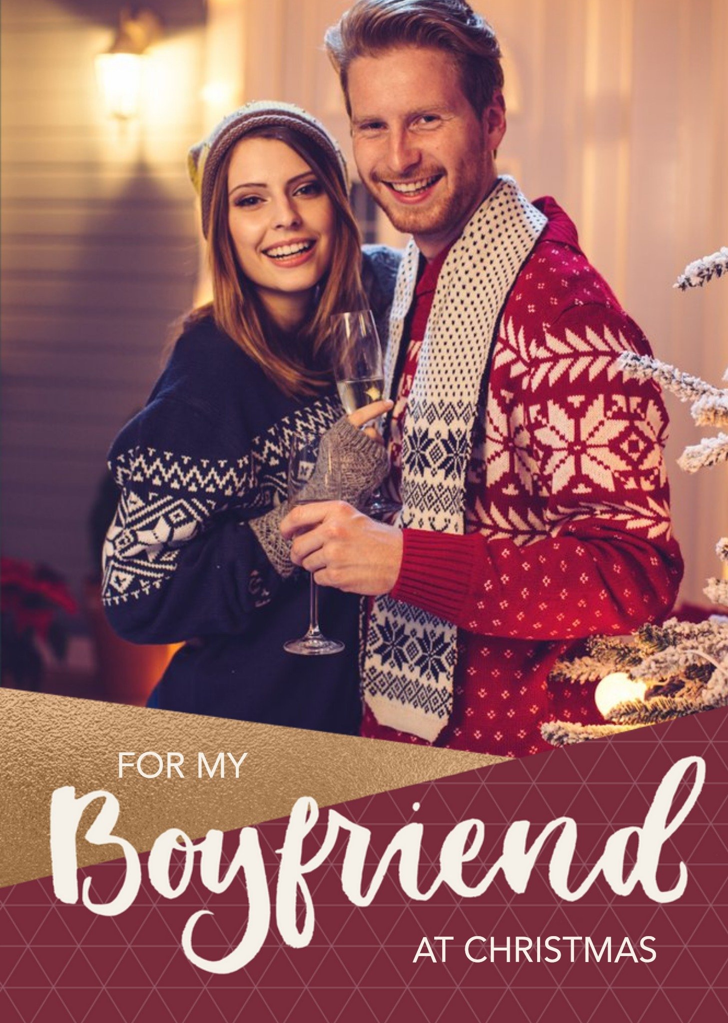 To Boyfriend Sparkly Geometric Photo Upload Christmas Card Ecard