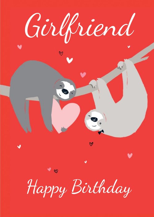 Two Sloths In Love Illustration Personalise Girlfriend Birthday Card