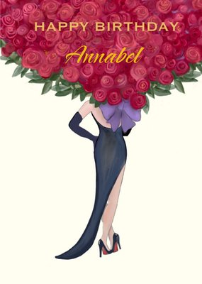 Illustrated Large Bouquet Of Red Roses Birthday Card