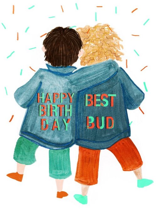 Two Children Best Bud Birthday Card