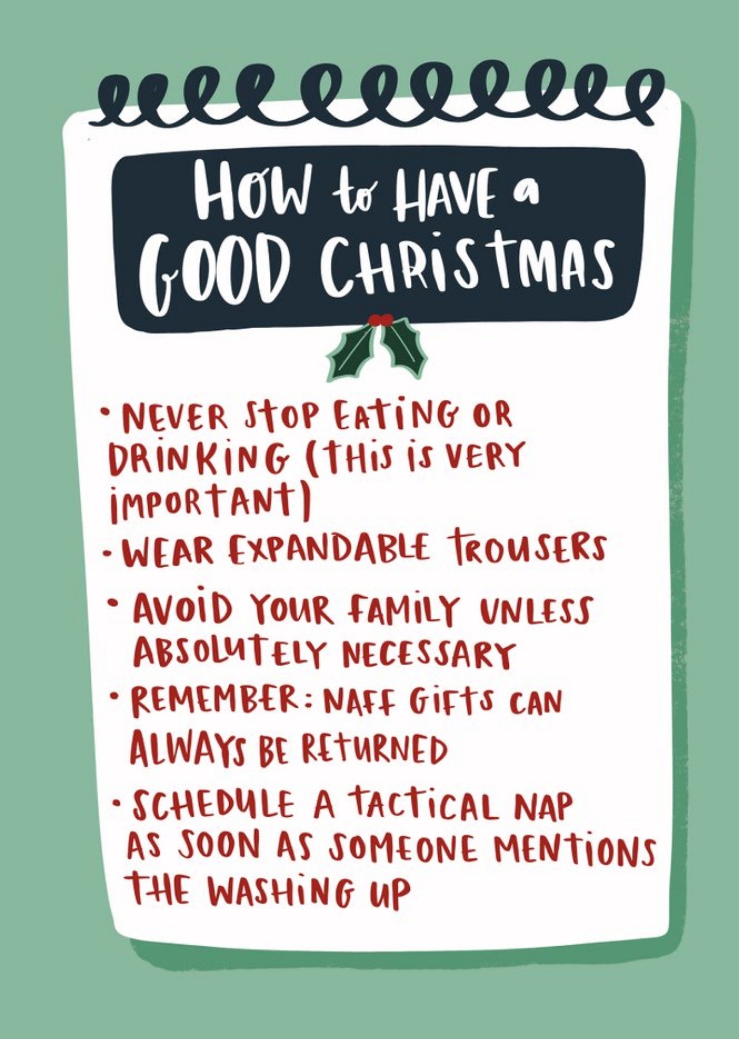Moonpig How To Have A Good Christmas List Funny Card, Large