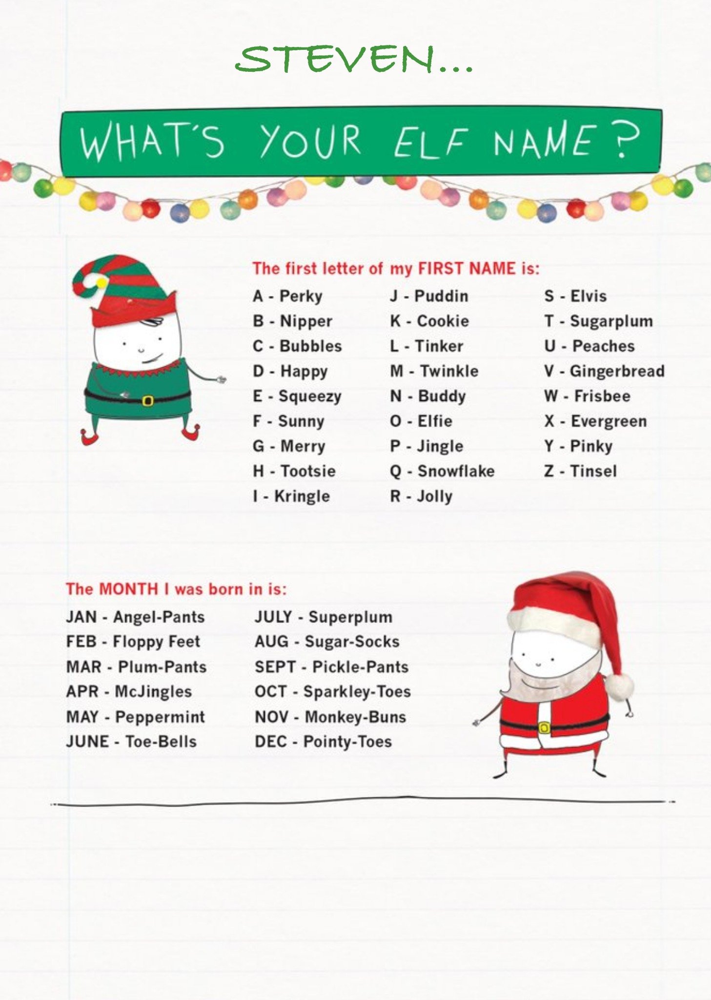 Moonpig Elf Name Christmas Card Ecard