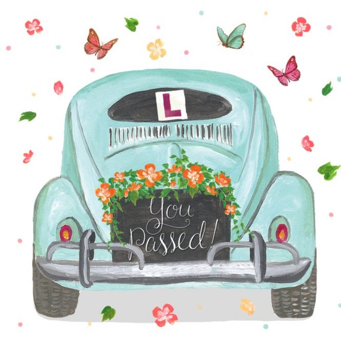 Car And Butterflies Personalised You Passed Card