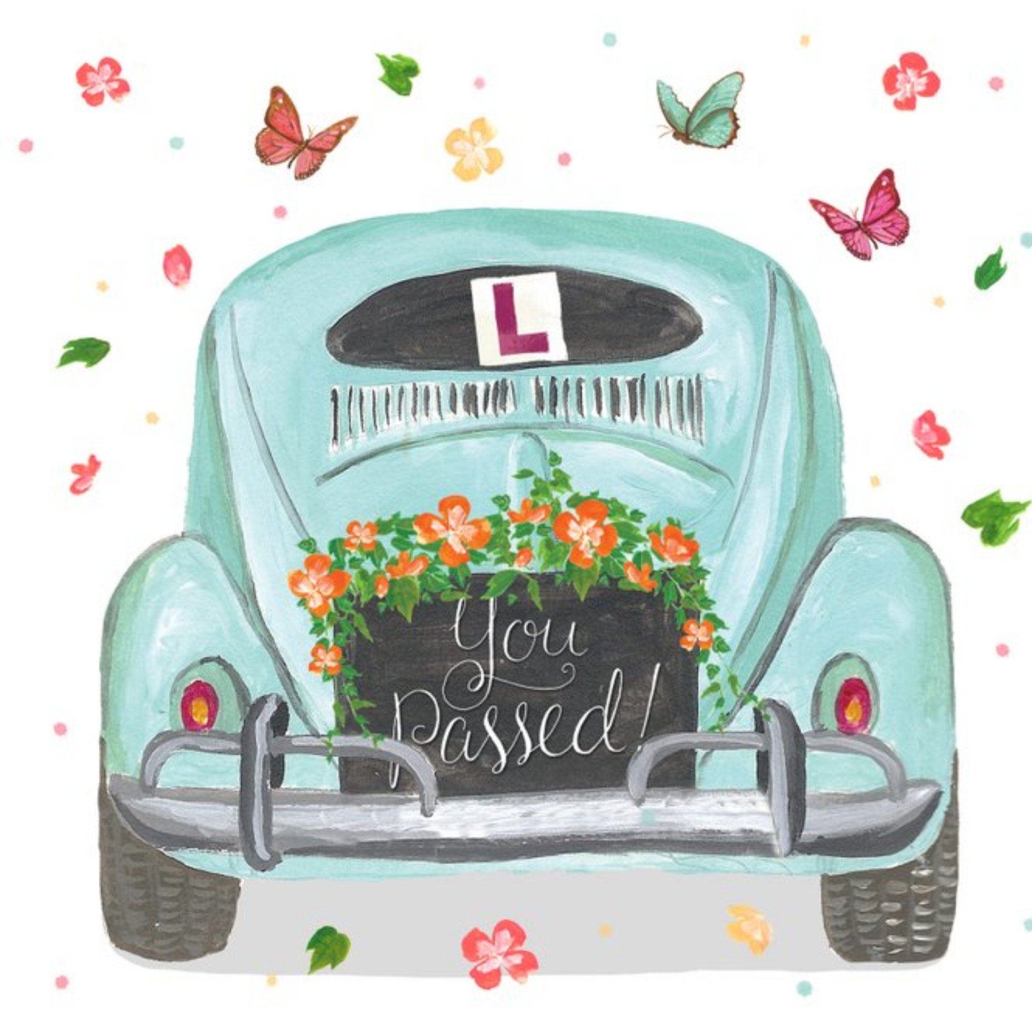 Moonpig Car And Butterflies Personalised You Passed Card, Square