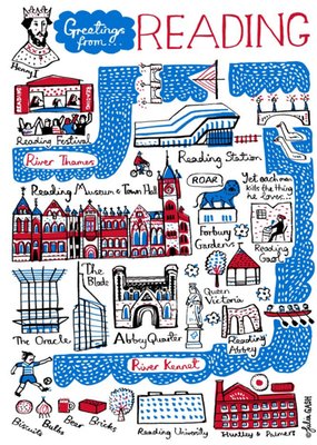 Illustrated Scenic Map Greetings From Reading Card
