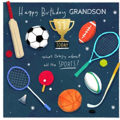 Grandson Crazy About Sports Illustrated Birthday Card