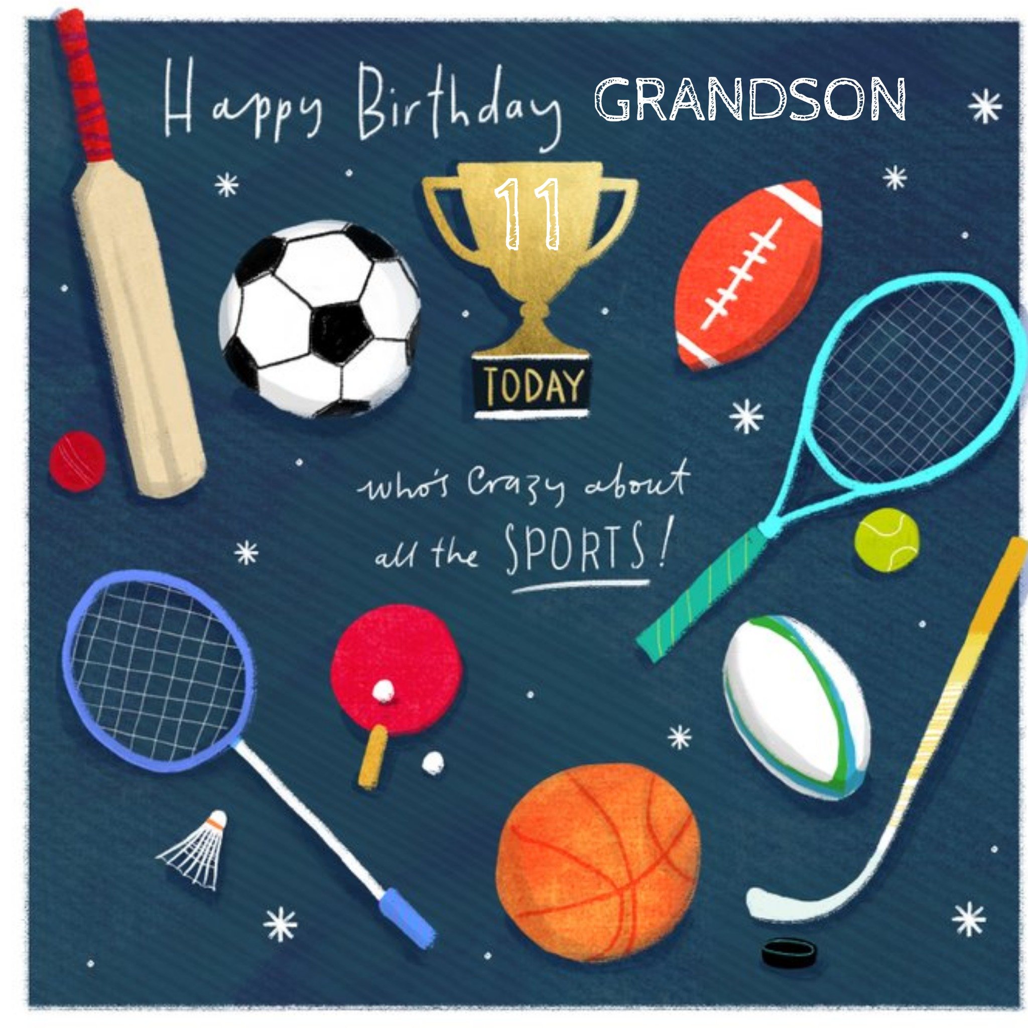 Grandson Crazy About Sports Illustrated Birthday Card, Square