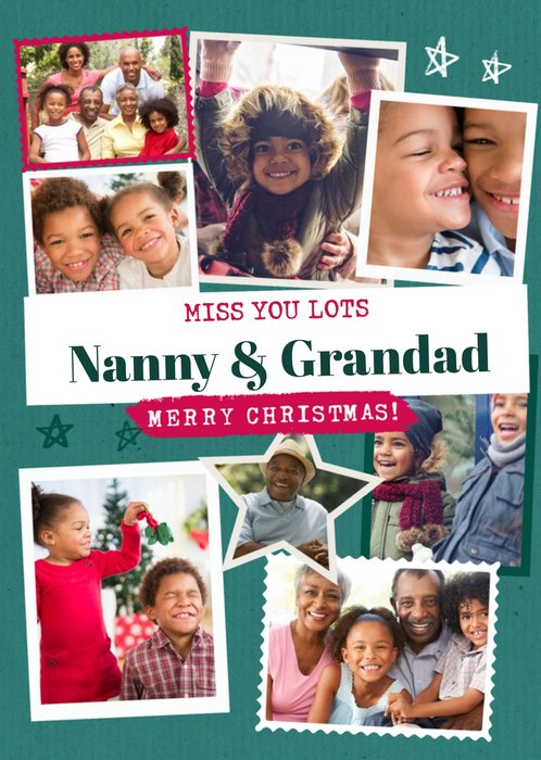Modern Photo Upload Collage Christmas Card For Nanny And Grandad