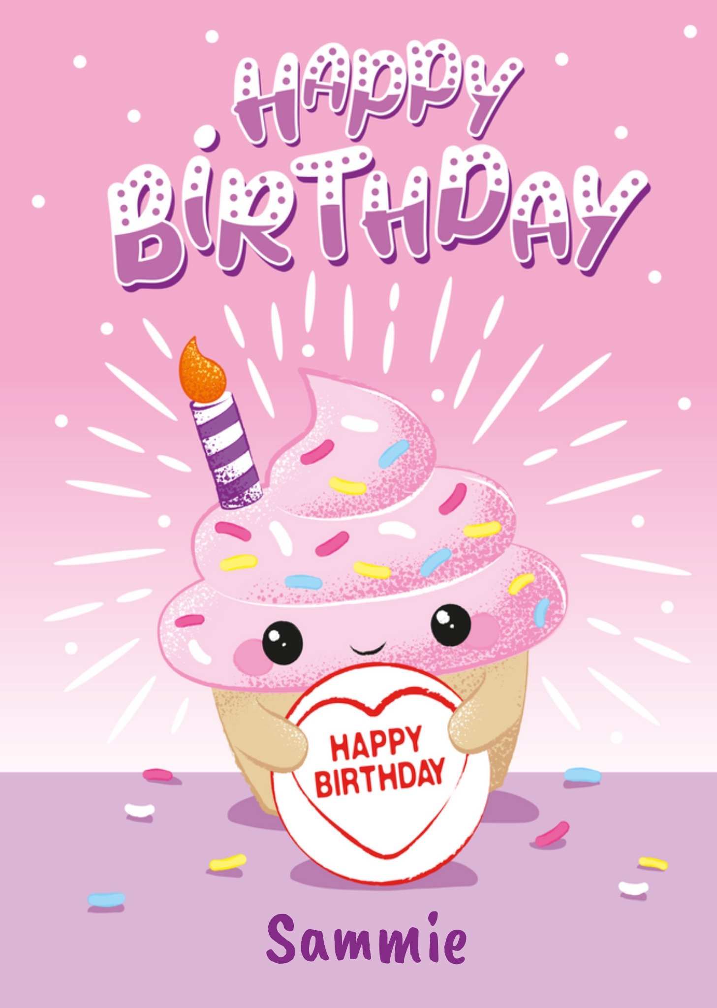 Swizzels Love Hearts Swizzels Posh Paws Cute Cupcake Birthday Card, Large