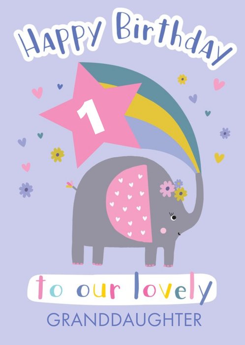 Cute Elephant Illustration Personalised Granddaughter Birthday Card