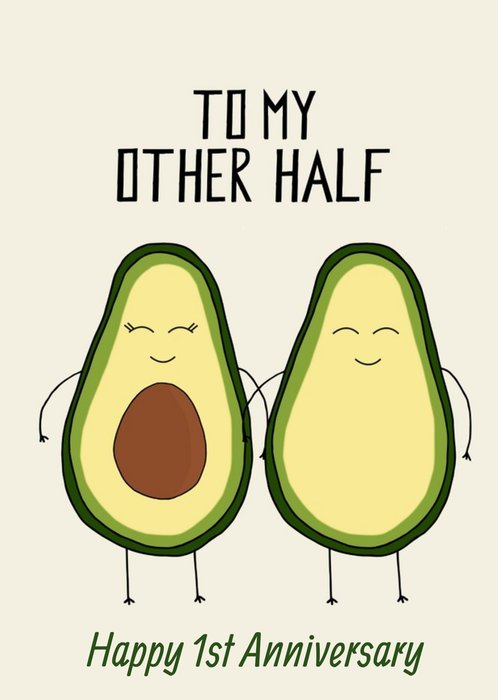 Two Half's Of An Avocado Characters Illustration Personalised Anniversary Card