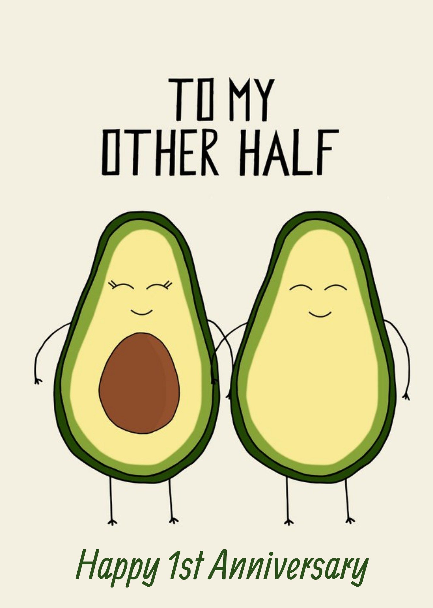Moonpig Two Half's Of An Avocado Characters Illustration Personalised Anniversary Card Ecard