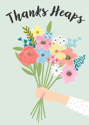Illustration Of A Bunch Of Flowers On A Light Teal Background Thank You Card