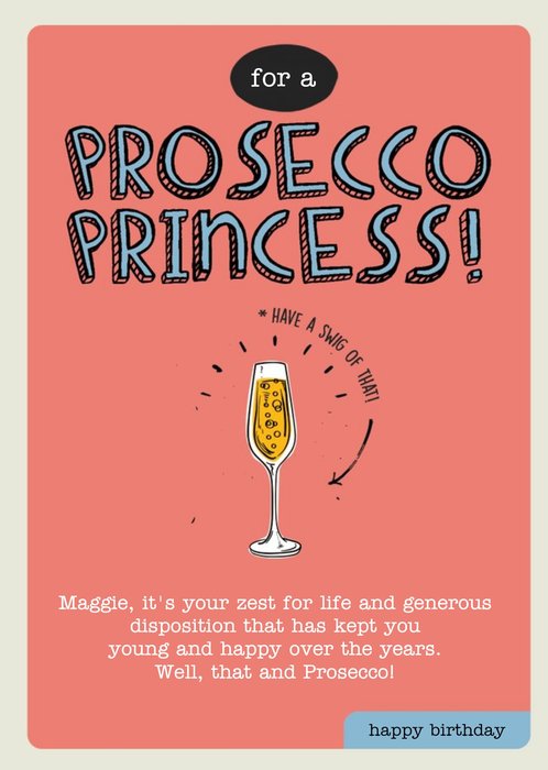 For A Prosecco Princess Personalised Happy Birthday Card