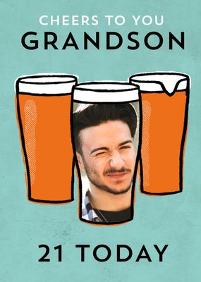 Illustration Of Pints Of Beer Grandson's Photo Upload Birthday Card