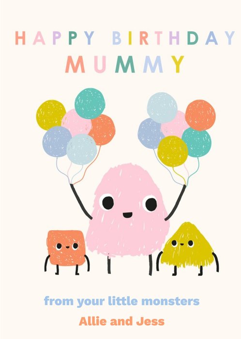 LR Studio Illustration Little Monsters Mummy Mommy Birthday Card