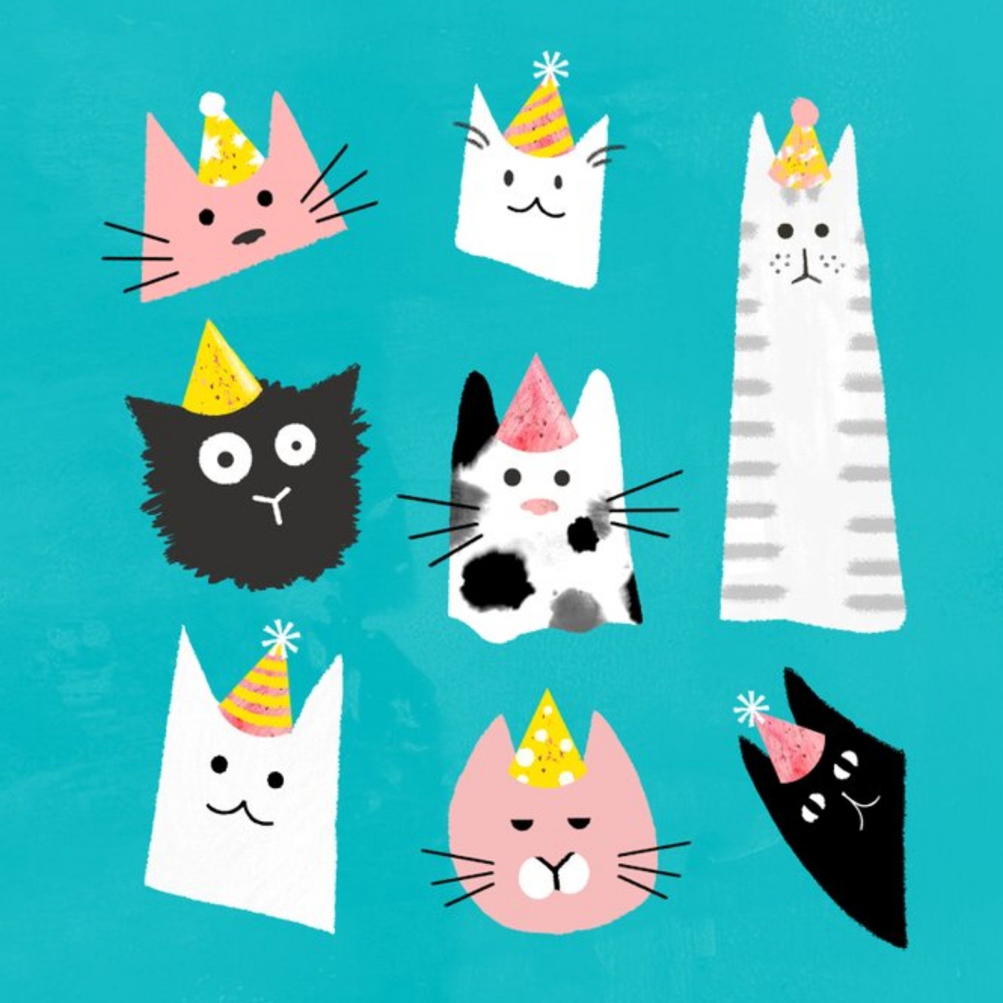 Moonpig Birthday Card - Party Cats, Square