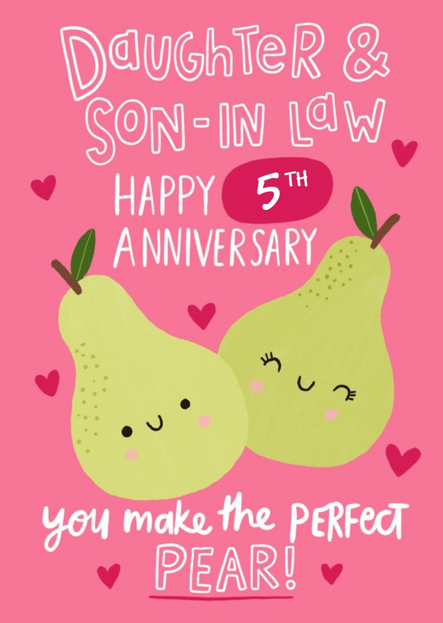 Moonpig Illustration Of Two Pears On A Pink Background Daughter And Son In Law Anniversary Card, Lar