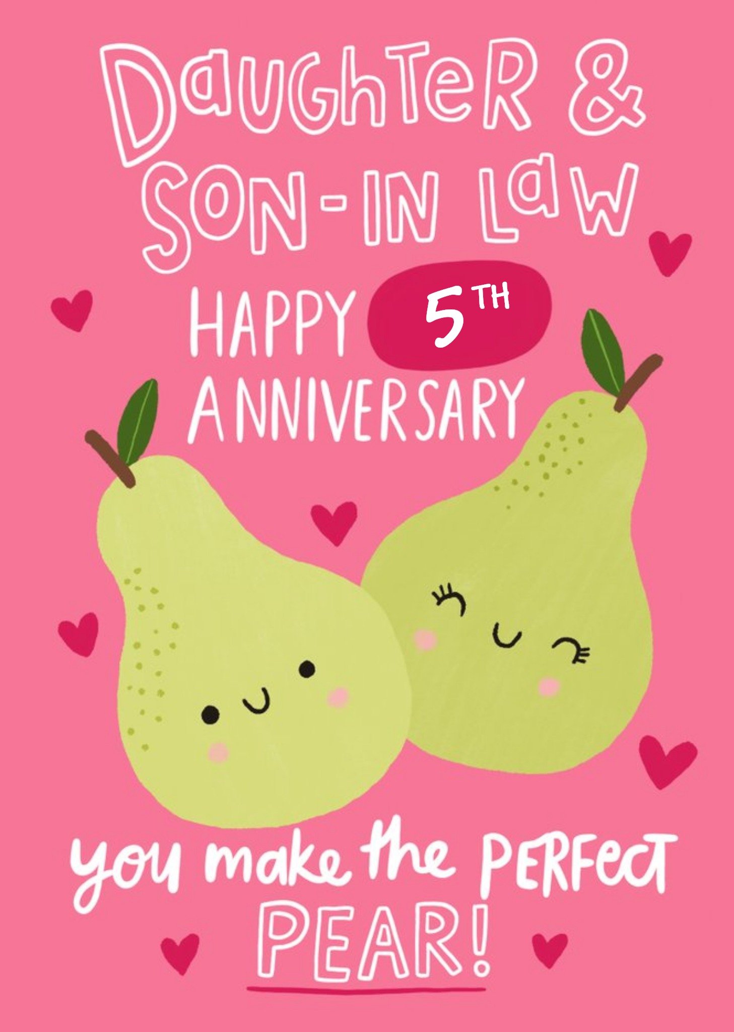 Illustration Of Two Pears On A Pink Background Daughter And Son In Law Anniversary Card